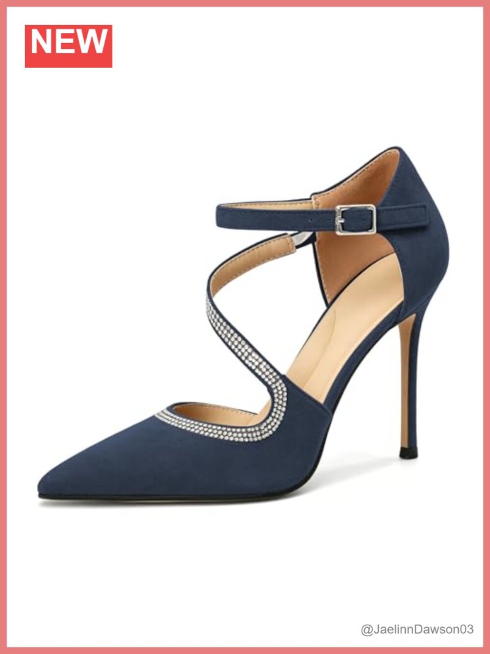 Zamikoo Women Rhinestone Pointed Toe Pumps Stiletto Heels Ankle Strap
